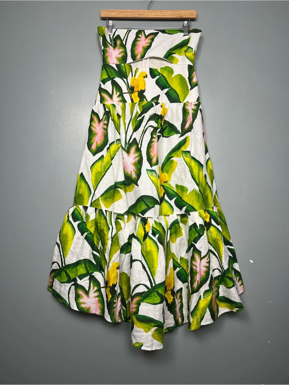 Farm Rio Off White Summer Foliage Strapless Midi Dress Linen Women’s Size M